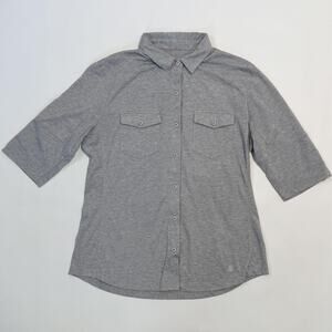 Stio Shirt Womens Medium Gray Button Front 3/4 Sleeve Roll Tab Jersey Top